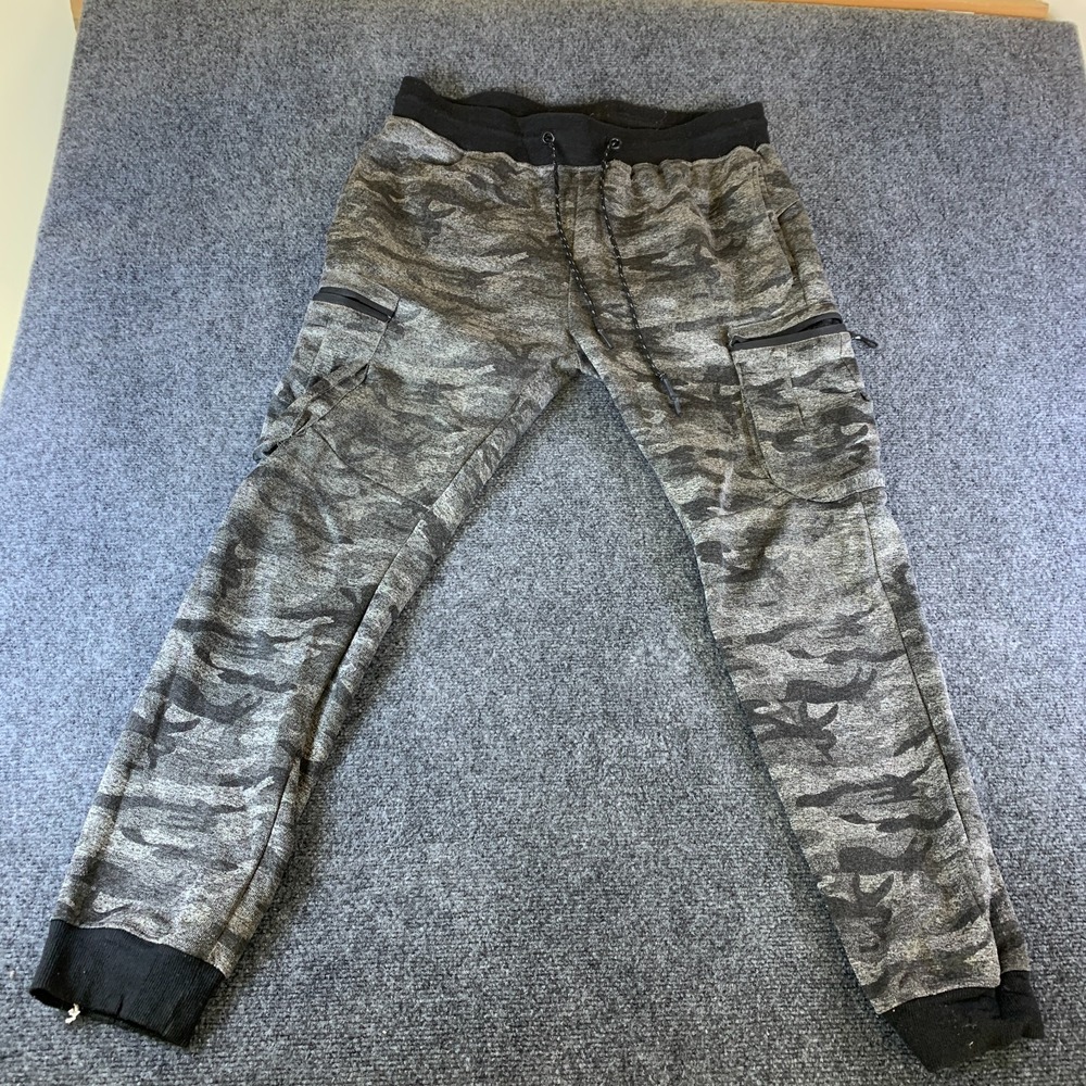 Encrypted Jogger Pants Mens Large Gray Camo Fleece Cargo Pockets Drawstring